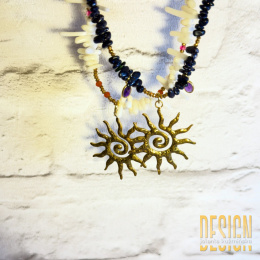 Naszyjnik z Nocy Kairu z tanzanitem, ametystem i słońcem | Kuźmińska Design