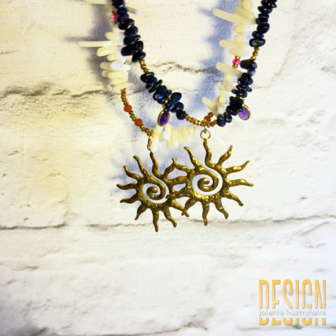 Naszyjnik z Nocy Kairu z tanzanitem, ametystem i słońcem | Kuźmińska Design
