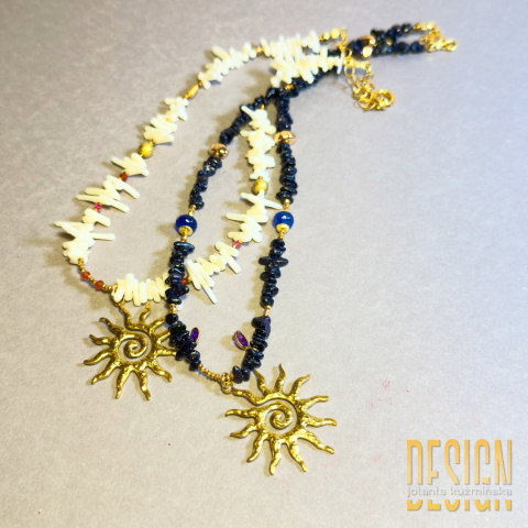 Naszyjnik z Nocy Kairu z tanzanitem, ametystem i słońcem | Kuźmińska Design
