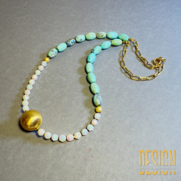 Naszyjnik z agatu koronkowego i opalitu – srebro złocone 24k | Kuźmińska Design