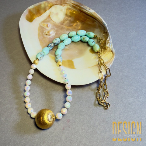 Naszyjnik z agatu koronkowego i opalitu – srebro złocone 24k | Kuźmińska Design
