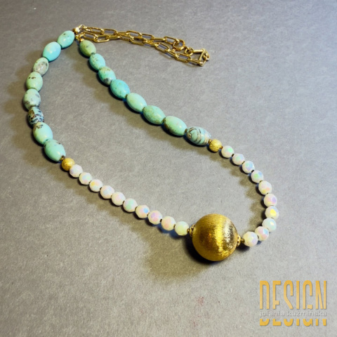 Naszyjnik z agatu koronkowego i opalitu – srebro złocone 24k | Kuźmińska Design