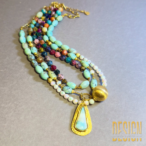 Naszyjnik z agatu koronkowego i opalitu – srebro złocone 24k | Kuźmińska Design