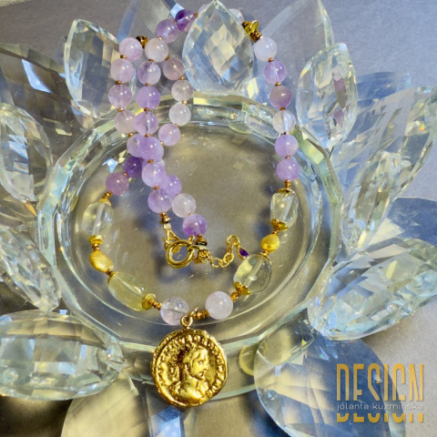 Naszyjnik z ametystu Vera Cruz i cytrynów z antyczną zawieszką | Srebro pozłacane 24k | Kuźmińska Design