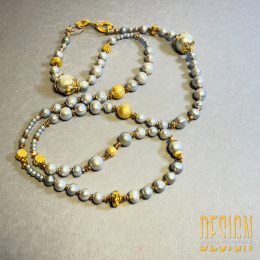 Naszyjnik z błękitnych pereł w złoconym srebrze – 84 cm | Kuźmińska Design