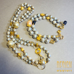 Naszyjnik z błękitnych pereł w złoconym srebrze – 84 cm | Kuźmińska Design