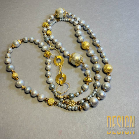 Naszyjnik z błękitnych pereł w złoconym srebrze – 84 cm | Kuźmińska Design