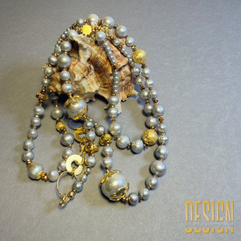 Naszyjnik z błękitnych pereł w złoconym srebrze – 84 cm | Kuźmińska Design