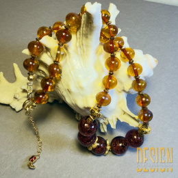 Naszyjnik z bursztynu i szkła Murano – srebro pozłacane 24k | Kuźmińska Design