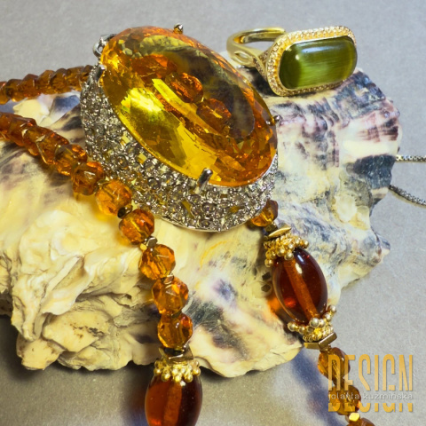 Naszyjnik z cytrynu abacusu – srebro pozłacane 24k