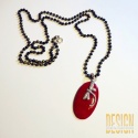 Naszyjnik z czarnego agatu i czerwonego agatu z ważką ze srebra – długość 80 cm