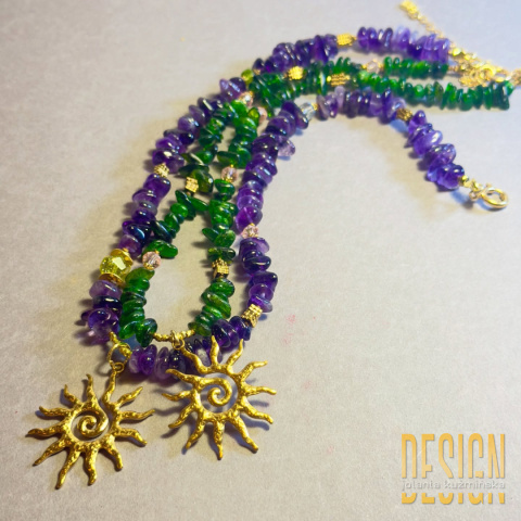 Naszyjnik z diopsytu i kwarcu różowego z antycznym słońcem