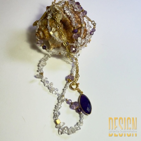 Naszyjnik Magic Drops – ametyst, kryształ górski, nieoszlifowane diamenty | Kuźmińska Design