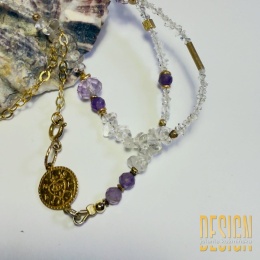 Naszyjnik Magic Drops – ametyst, kryształ górski, nieoszlifowane diamenty | Kuźmińska Design