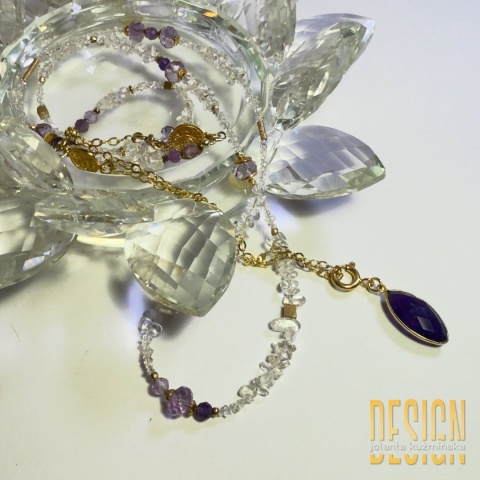 Naszyjnik Magic Drops – ametyst, kryształ górski, nieoszlifowane diamenty | Kuźmińska Design