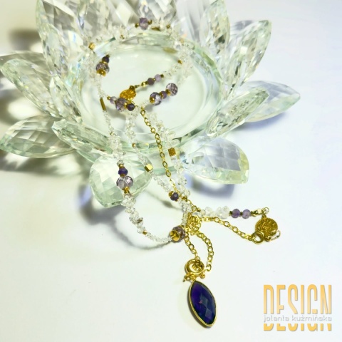 Naszyjnik Magic Drops – ametyst, kryształ górski, nieoszlifowane diamenty | Kuźmińska Design