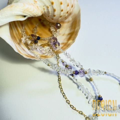 Naszyjnik Magic Drops – ametyst, kryształ górski, nieoszlifowane diamenty | Kuźmińska Design