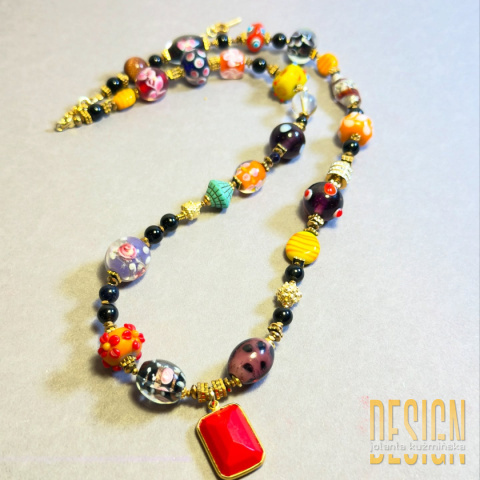 Naszyjnik Murano z koralem w złoconym srebrze | Biżuteria Premium Kuźmińska Design