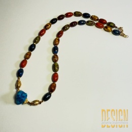 Naszyjnik z kolorowego jaspisu i turkusem niebieskim – boho | Kuźmińska Design