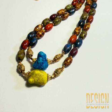 Naszyjnik z kolorowego jaspisu i turkusem niebieskim – boho | Kuźmińska Design