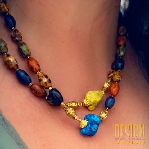 Naszyjnik z kolorowego jaspisu i żółtym howlitem – biżuteria handmade | Kuźmińska Design