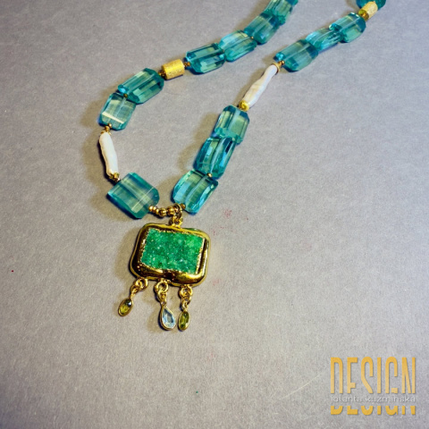 Naszyjnik z kwarcu i pereł Biwa z agatem druzy | Kuźmińska Design