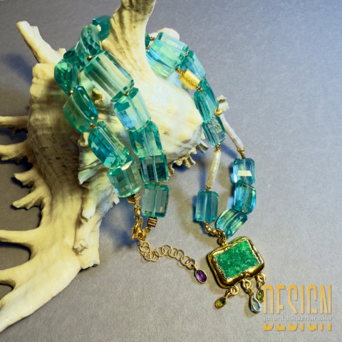 Naszyjnik z kwarcu i pereł Biwa z agatem druzy | Kuźmińska Design