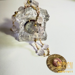 Naszyjnik z kwarcu różowego, opalem peruwiańskim i rodonitem – srebro pozłacane 24k | Kuźmińska Design