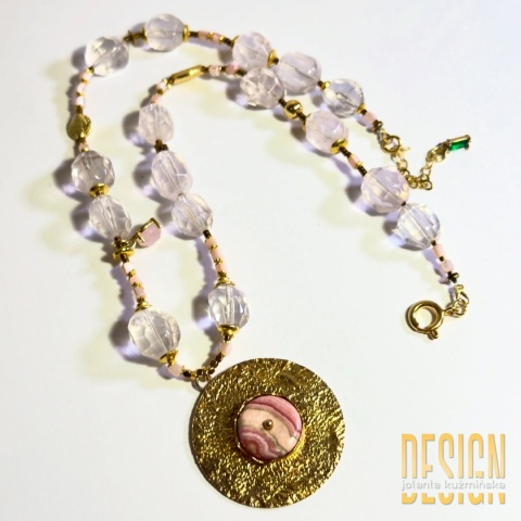 Naszyjnik z kwarcu różowego, opalem peruwiańskim i rodonitem – srebro pozłacane 24k | Kuźmińska Design