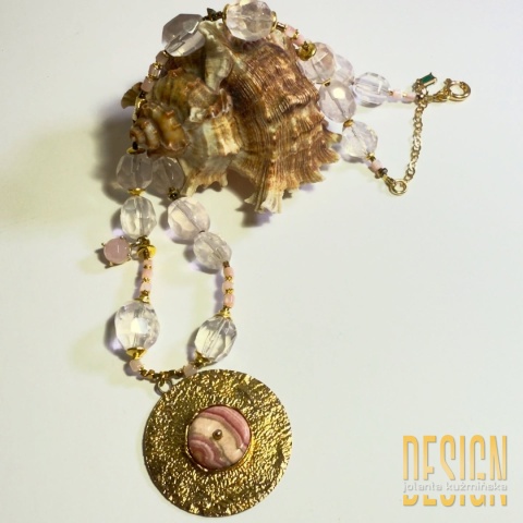 Naszyjnik z kwarcu różowego, opalem peruwiańskim i rodonitem – srebro pozłacane 24k | Kuźmińska Design