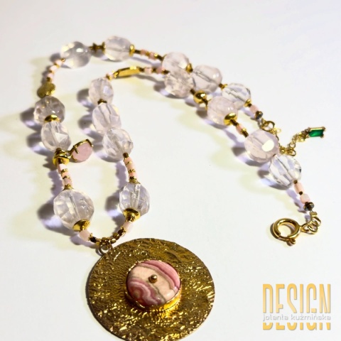 Naszyjnik z kwarcu różowego, opalem peruwiańskim i rodonitem – srebro pozłacane 24k | Kuźmińska Design