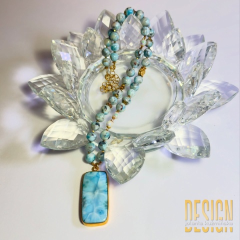 Naszyjnik z larimarem i detalami ze srebra złoconego – błękit oceanu | Kuźmińska Design