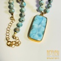 Naszyjnik z larimarem i detalami ze srebra złoconego – błękit oceanu | Kuźmińska Design