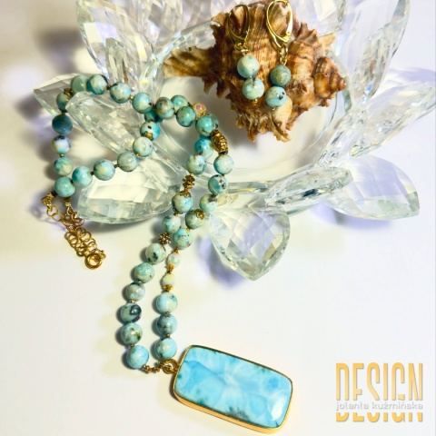 Naszyjnik z larimarem i detalami ze srebra złoconego – błękit oceanu | Kuźmińska Design
