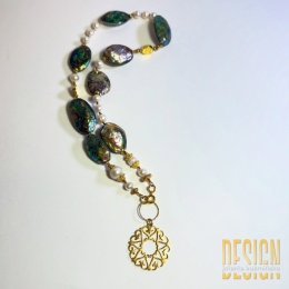 Naszyjnik z muszli abalone i pereł naturalnych – srebro pozłacane 24K | Kuźmińska Design