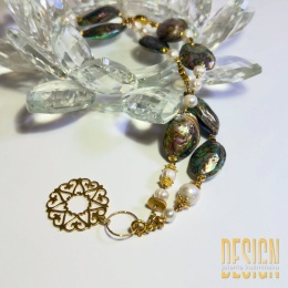 Naszyjnik z muszli abalone i pereł naturalnych – srebro pozłacane 24K | Kuźmińska Design