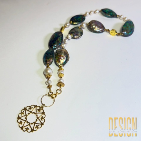 Naszyjnik z muszli abalone i pereł naturalnych – srebro pozłacane 24K | Kuźmińska Design