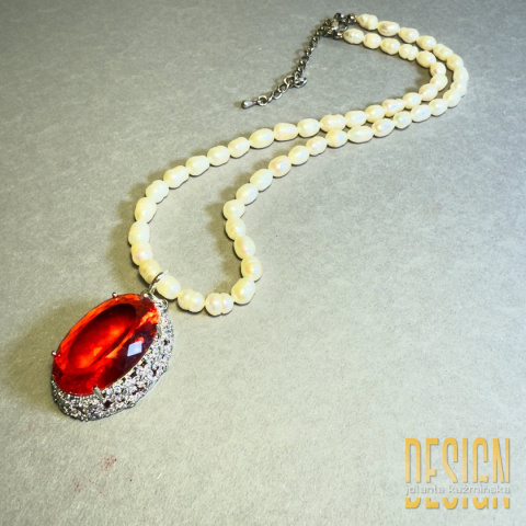 Naszyjnik z naturalnych pereł z rubinem – kolekcja Titanic | Kuźmińska Design