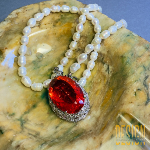 Naszyjnik z naturalnych pereł z rubinem – kolekcja Titanic | Kuźmińska Design