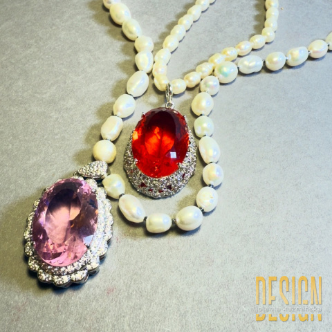 Naszyjnik z naturalnych pereł z rubinem – kolekcja Titanic | Kuźmińska Design