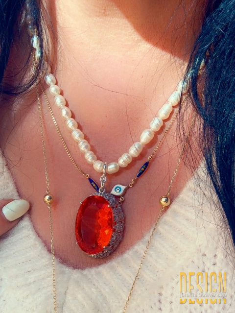 Naszyjnik z naturalnych pereł z rubinem – kolekcja Titanic | Kuźmińska Design