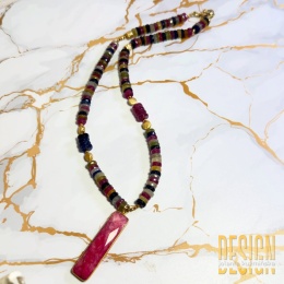 Naszyjnik z naturalnych szafirów i rubinu w złoconym srebrze