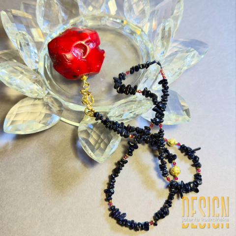 Naszyjnik z nocy Kairu z koralem i rubinami | Srebro pozłacane 24k | Kuźmińska Design