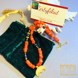 Naszyjnik z pomarańczowego koralu i czarnej perły z wachlarzem – srebro pozłacane 24k | Kuźmińska Design