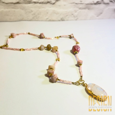 Naszyjnik z turmalinów i opali peruwiańskich – kwarc różowy | Kuźmińska Design