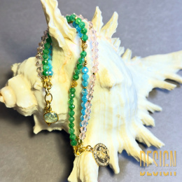 Potrójna bransoletka z różowego kwarcu, topazu i oliwinu – srebro złocone 24k