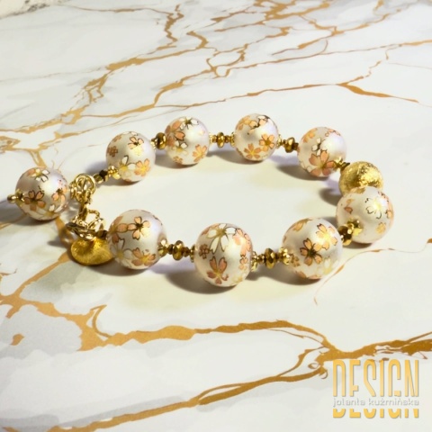 Bransoletka Tesha z białych japońskich korali | srebro pozłacane 24K