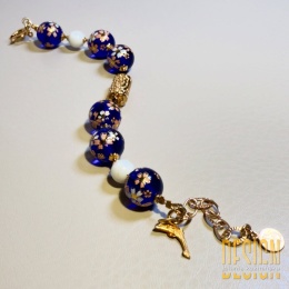 Bransoletka Tesha z kobaltowych japońskich korali – srebro pozłacane 24K