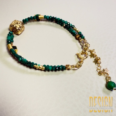 Bransoletka dwurzędowa z malachitu – złocone detale