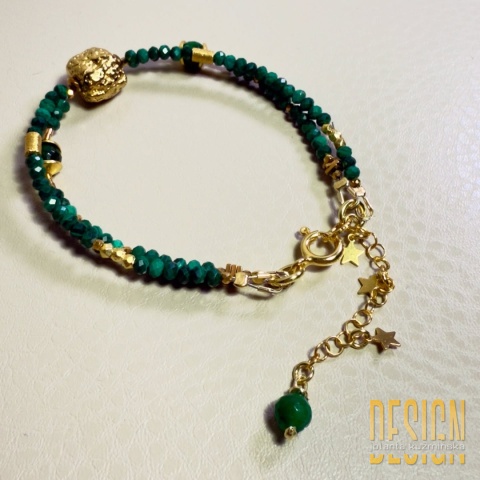 Bransoletka dwurzędowa z malachitu – złocone detale